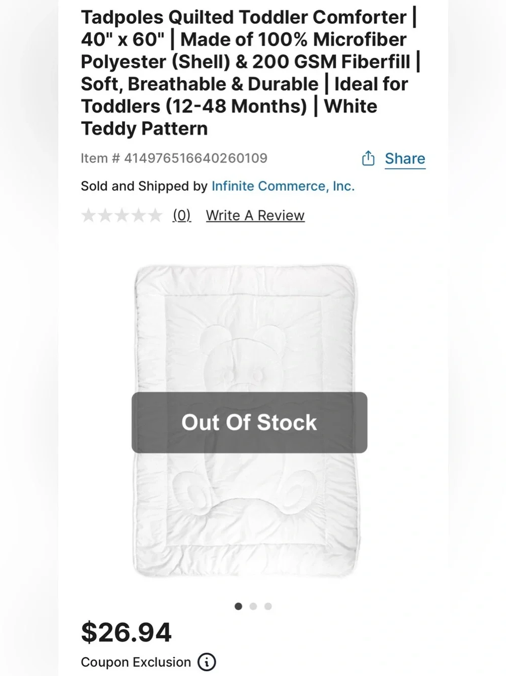 Plush Teddy Quilted Baby Comforter - White